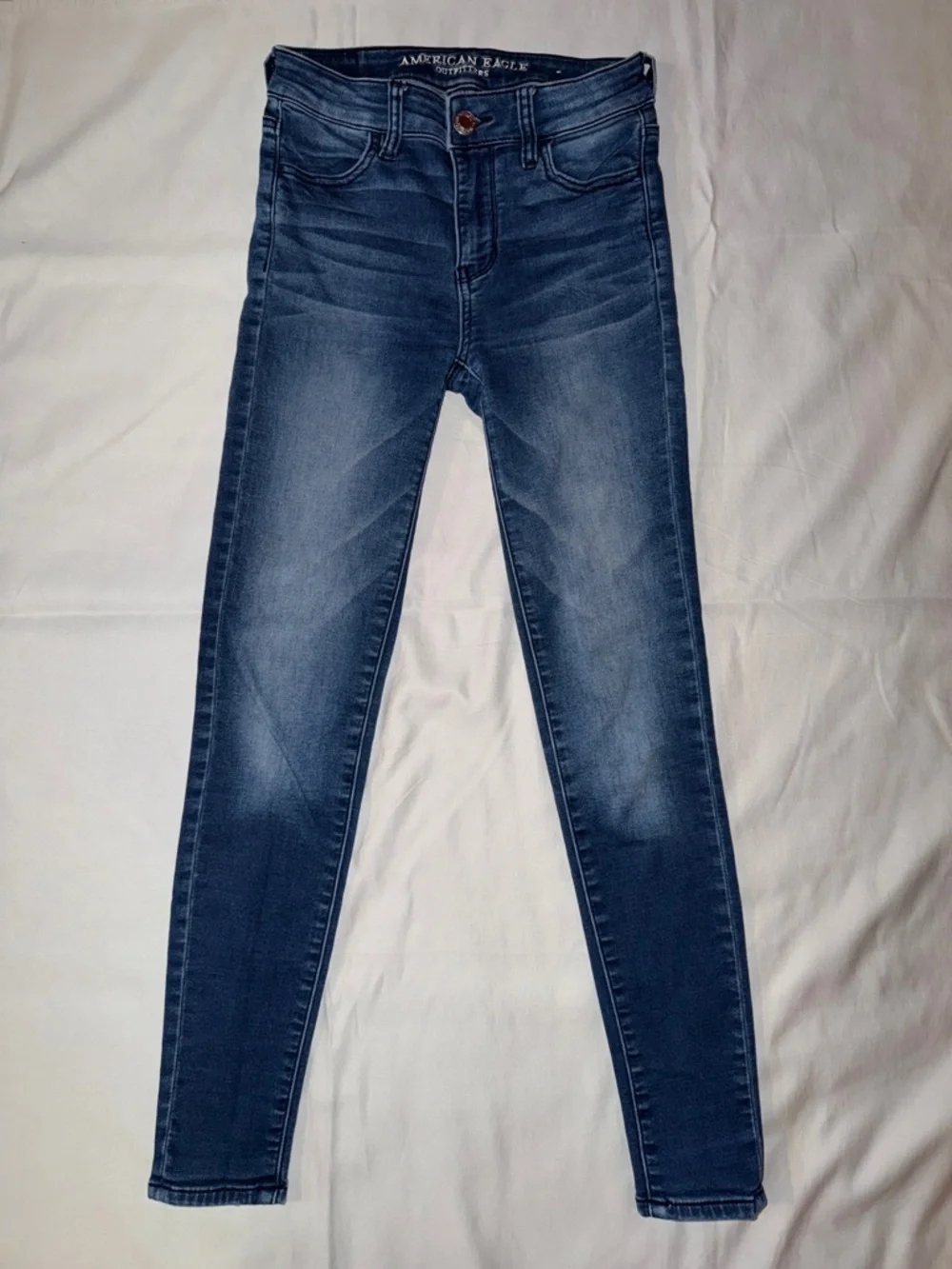 American Eagle Outfitters Blue Skinny Jeans with Back Pocket Wave Stitch - Picture 6 of 11